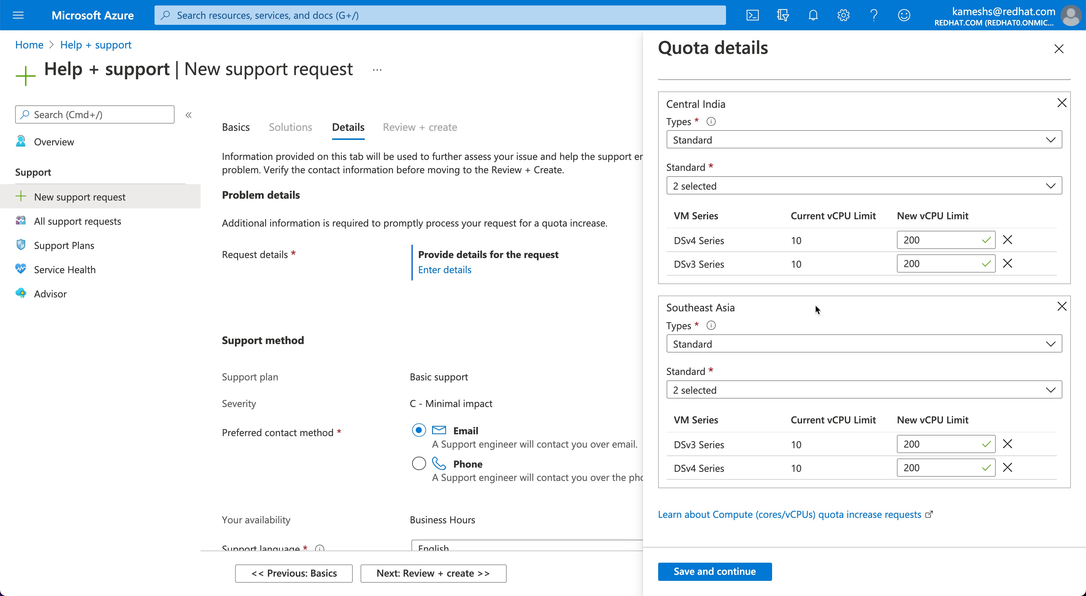 aro quota support ticket request example